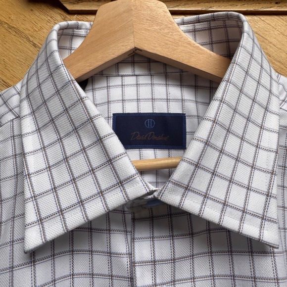 David Donahue Other - NWT David Donahue Mens Textured Lux Thick Dune Check Cotton Dress Shirt 18 34/35